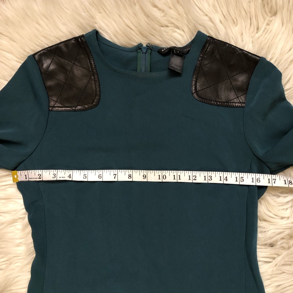 Marc Jacobs Black Lamb Leather Shoulders Lightweight Teal Sheath Dress size 4 - Picture 8 of 10